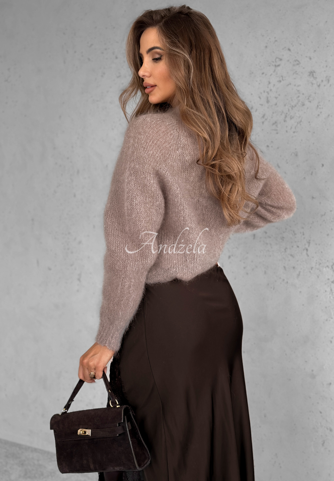 Viscose satin midi skirt with lace Hot Topic chocolate