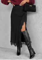 Viscose satin midi skirt with lace Hot Topic black