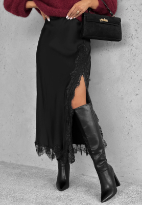 Viscose satin midi skirt with lace Hot Topic black