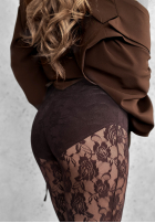 Koronkowe rajstopy z zapiętkami Dreaming Of Lace czekoladowe