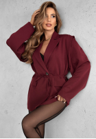 Marynarka z paskiem Alone Again burgundowa