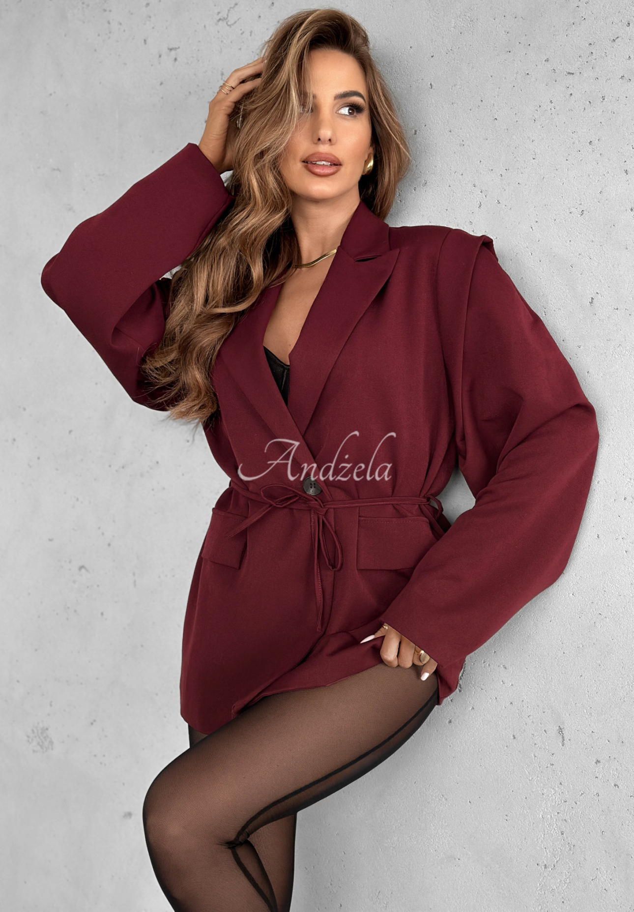 Alone Again burgundy blazer with belt