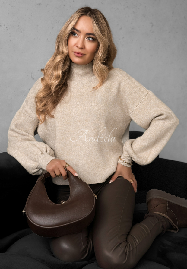 Wiskozowy sweter z golfem Hear My Words beżowy