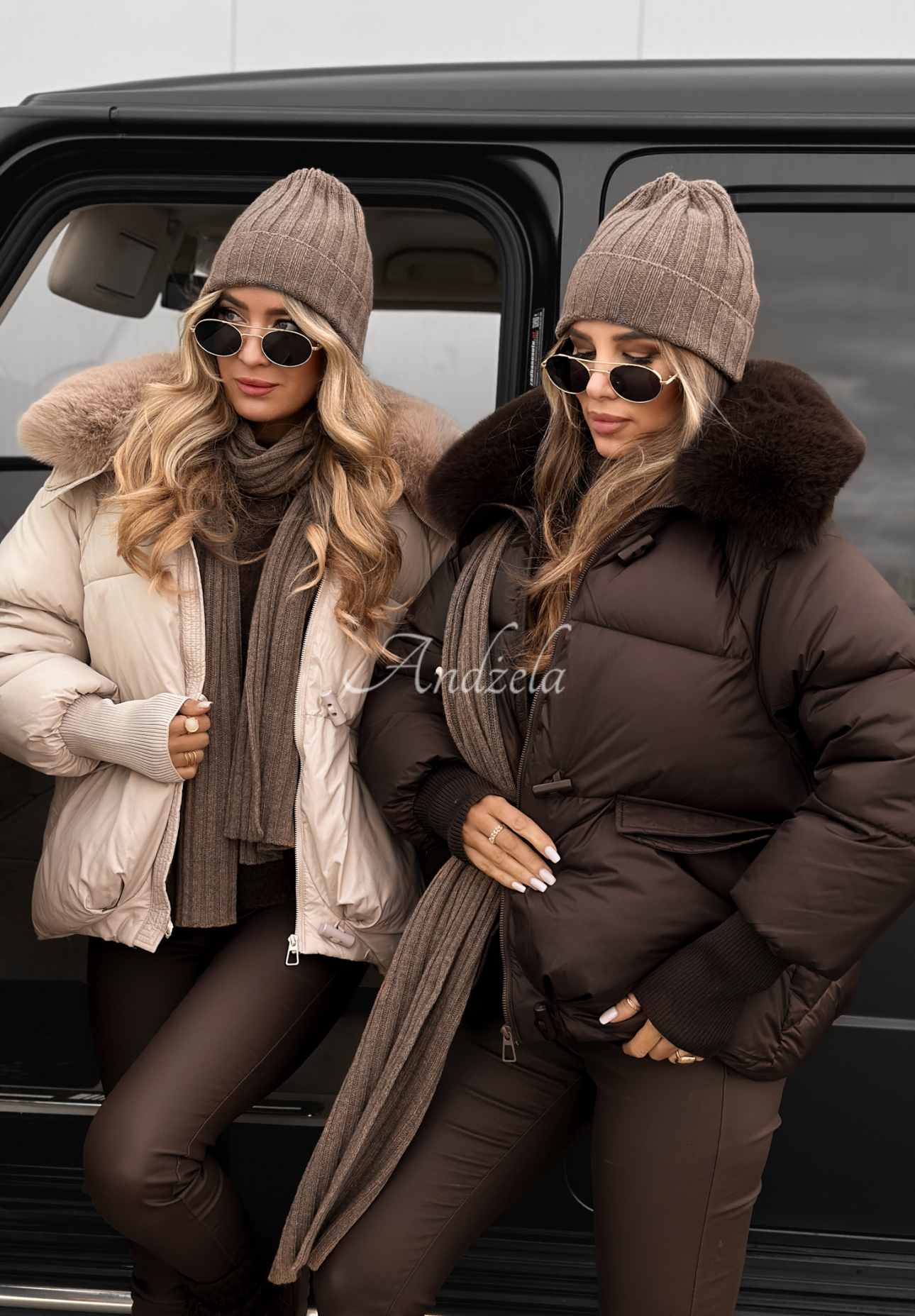 Quilted jacket with hood and fur Little Snowman chocolate