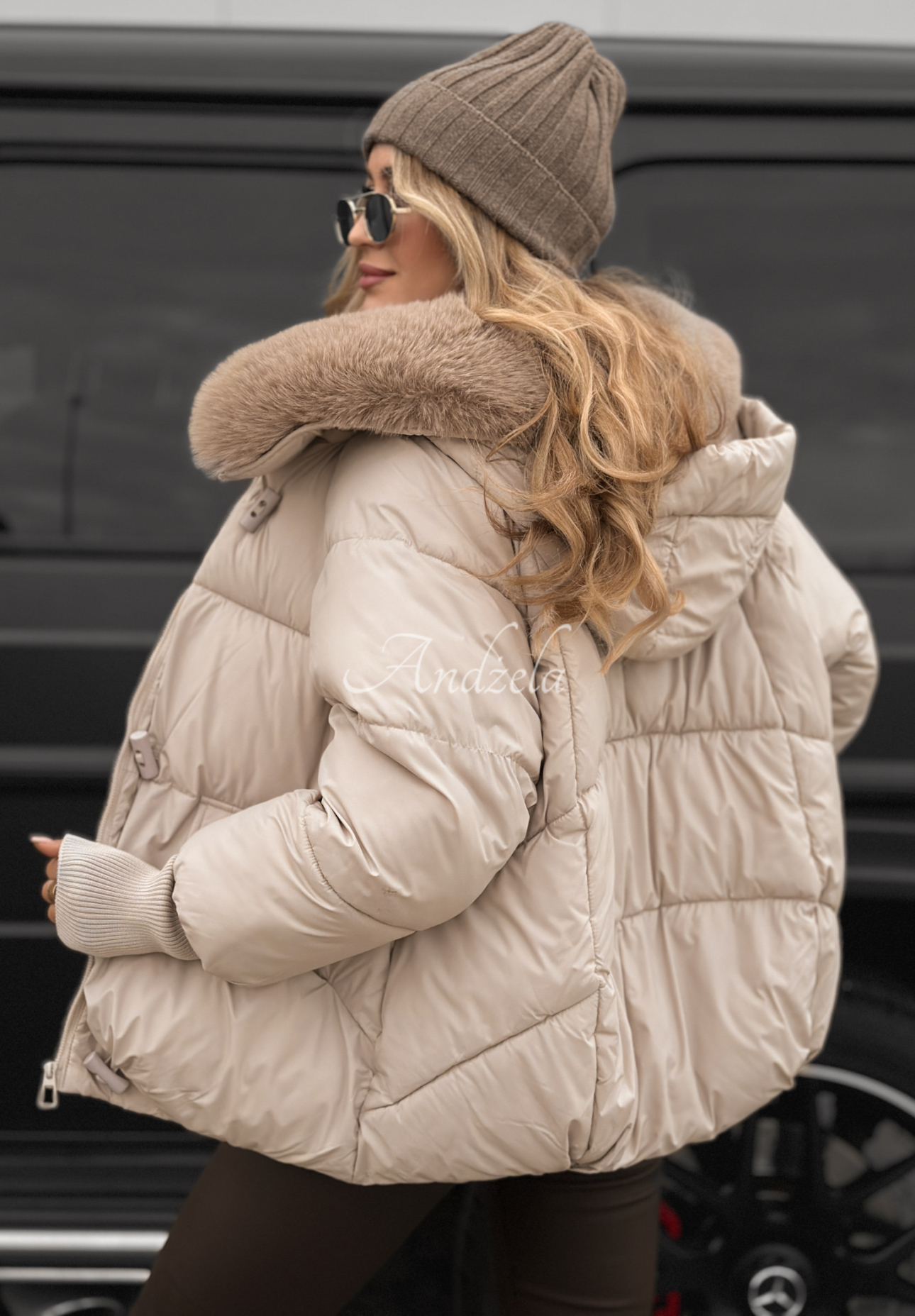 Quilted jacket with hood and fur Little Snowman beige