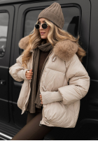 Pikowana kurtka z kapturem i futerkiem Little Snowman beżowa