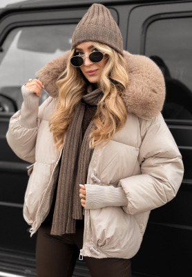 Quilted jacket with hood and fur Little Snowman beige