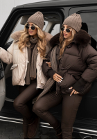 Pikowana kurtka z kapturem i futerkiem Little Snowman beżowa