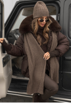 Prążkowany komplet czapka i szalik z kaszmirem Snow Dates beżowy