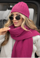 Prążkowany komplet czapka i szalik z kaszmirem Snow Dates fuksjowy