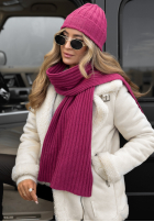 Prążkowany komplet czapka i szalik z kaszmirem Snow Dates fuksjowy