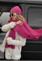 Prążkowany komplet czapka i szalik z kaszmirem Snow Dates fuksjowy