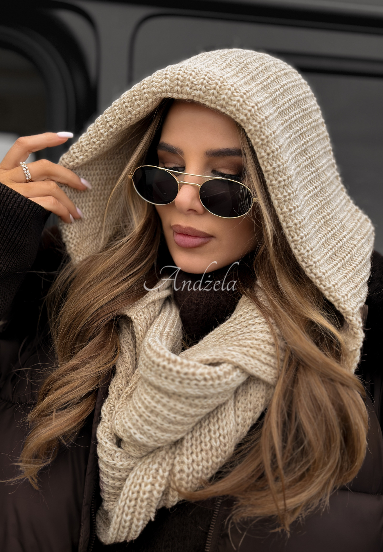 Szal komin z kapturem balaclava Shade Of Winter jasnobeżowy