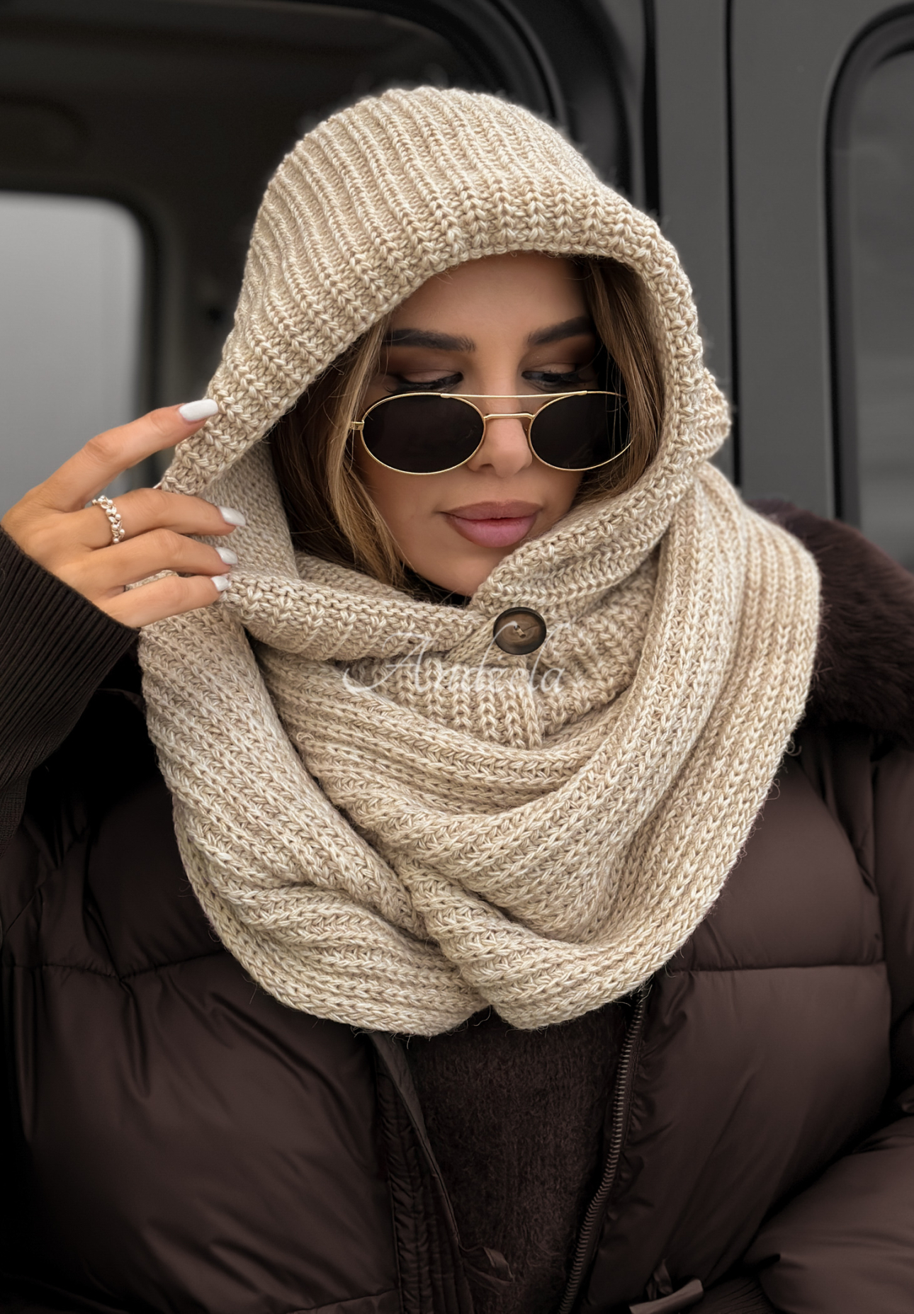 Szal komin z kapturem balaclava Shade Of Winter jasnobeżowy