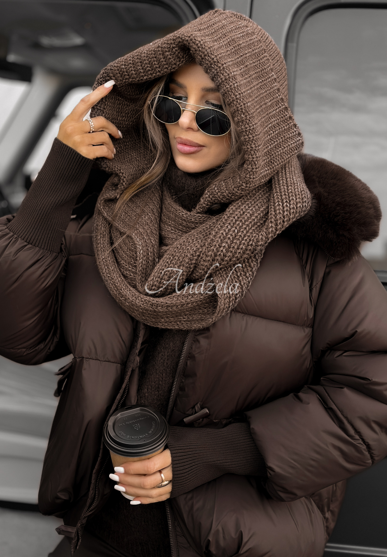 Szal komin z kapturem balaclava Shade Of Winter czekoladowy