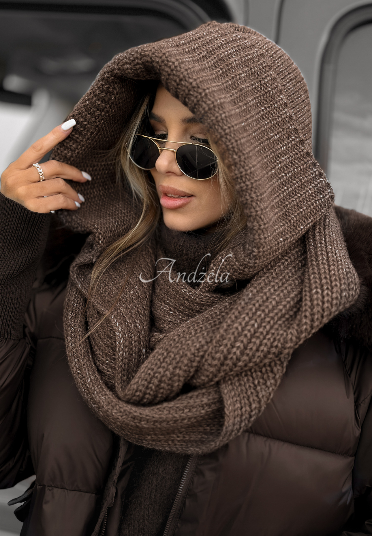 Shade Of Winter chocolate hooded balaclava chimney scarf