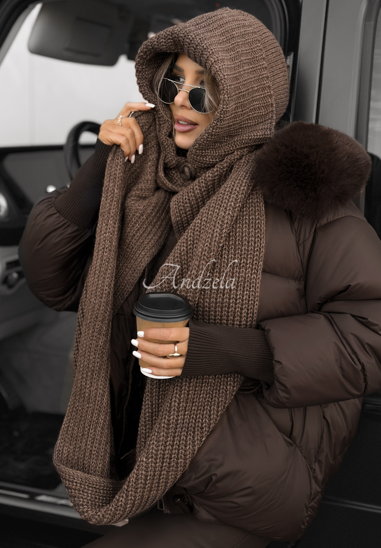 Szal komin z kapturem balaclava Shade Of Winter czekoladowy