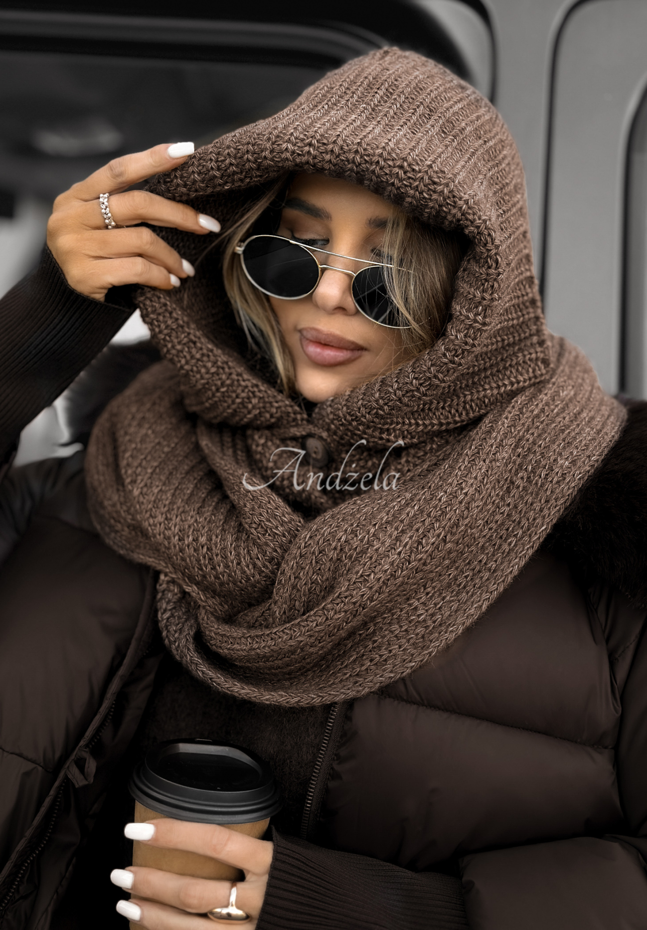 Shade Of Winter chocolate hooded balaclava chimney scarf