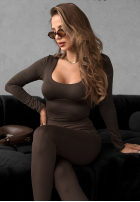 Body z dekoltem Come Over czekoladowe