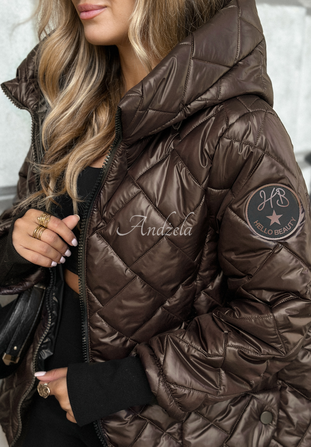 Just The Wind chocolate quilted hooded jacket