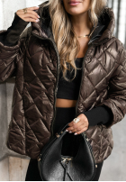 Pikowana kurtka z kapturem Just The Wind czekoladowa