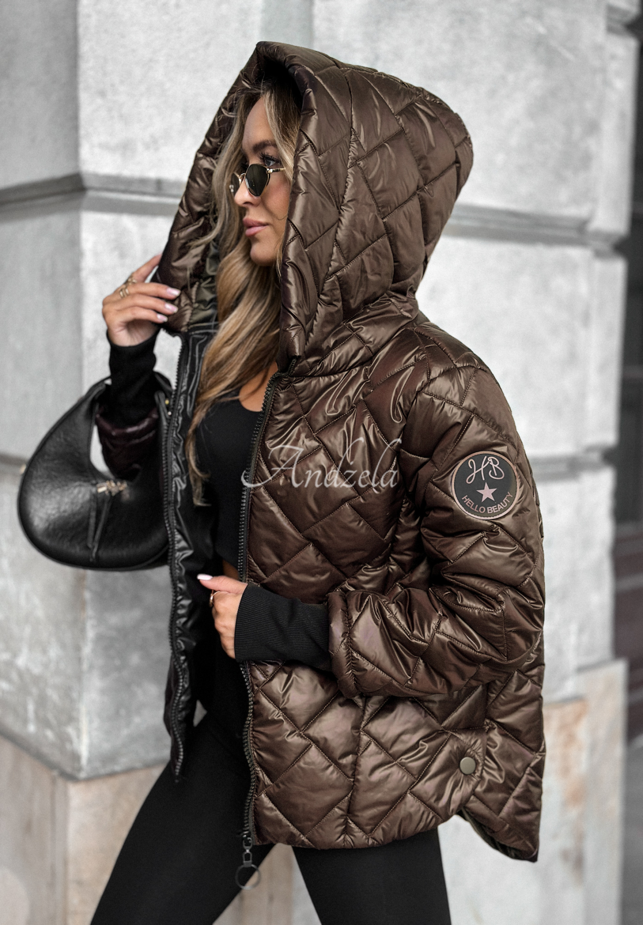 Just The Wind chocolate quilted hooded jacket