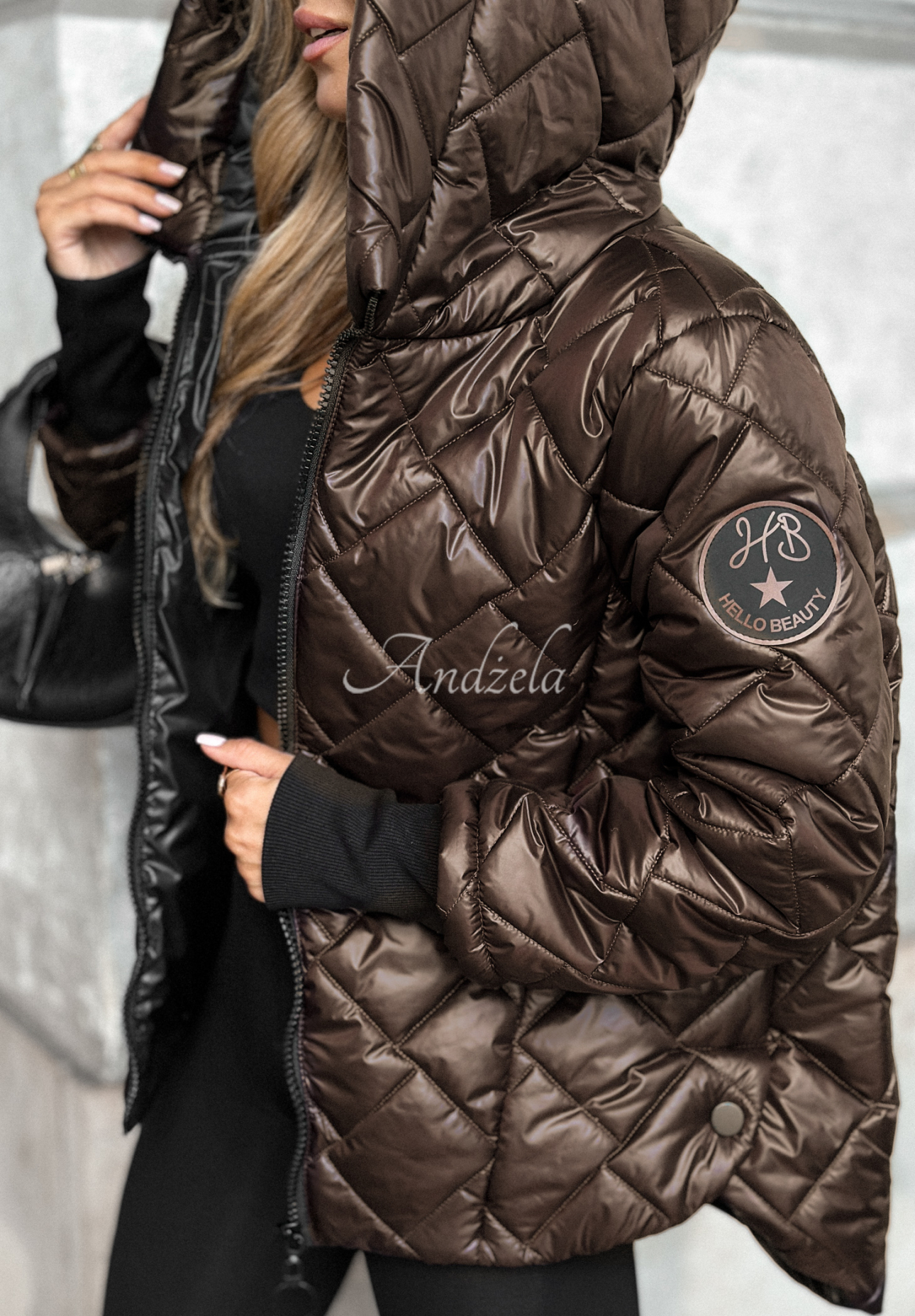 Just The Wind chocolate quilted hooded jacket