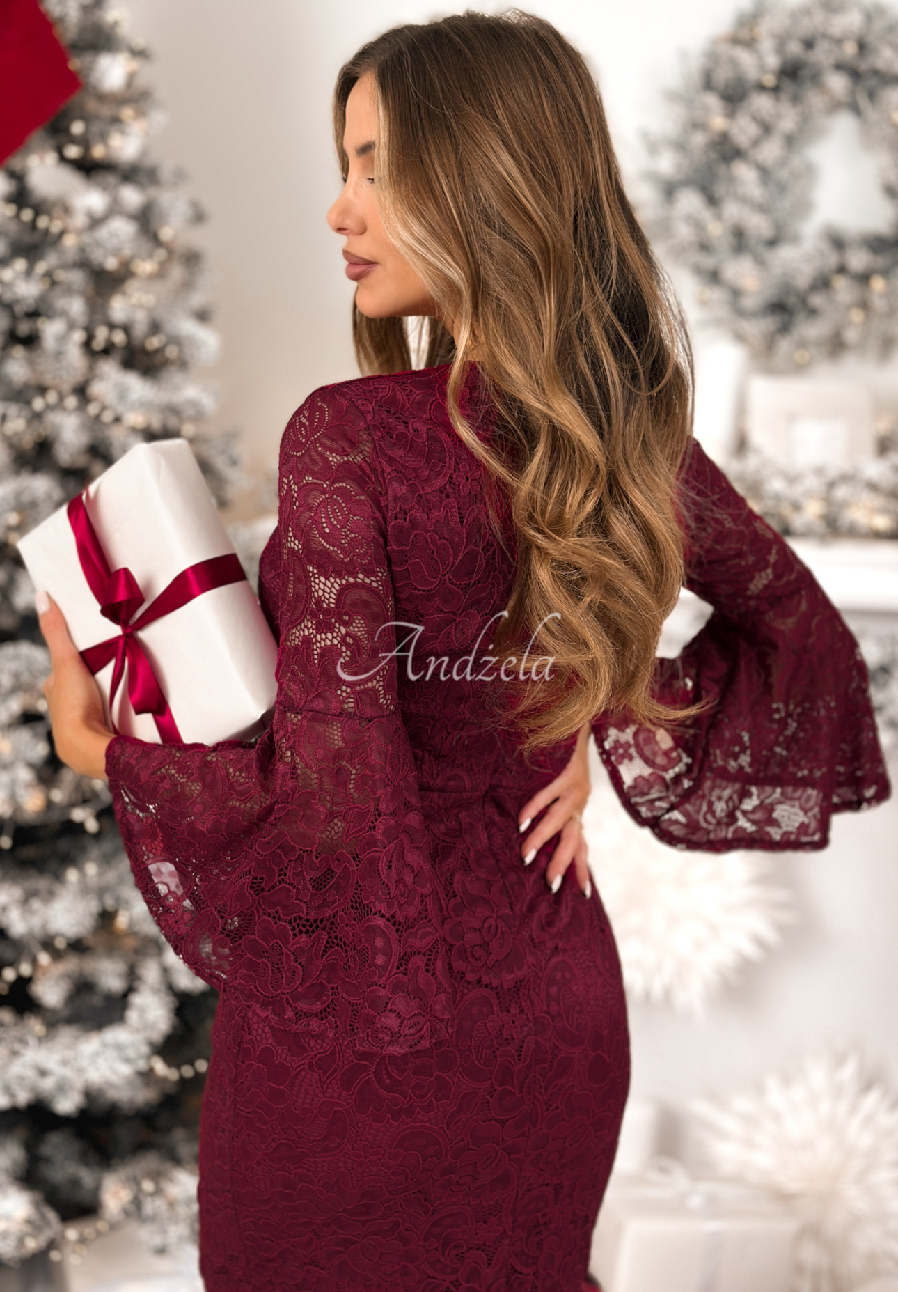 Weekends Only burgundy lace midi dress