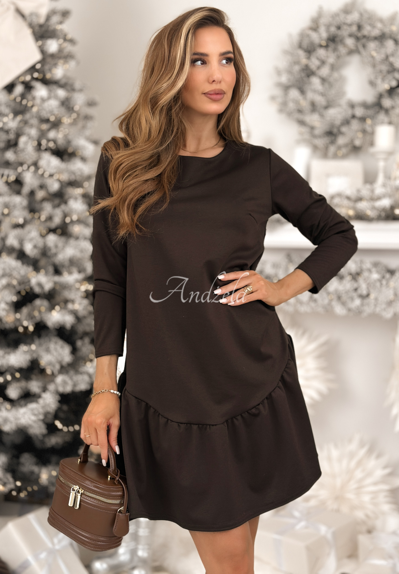 For What chocolate frill dress
