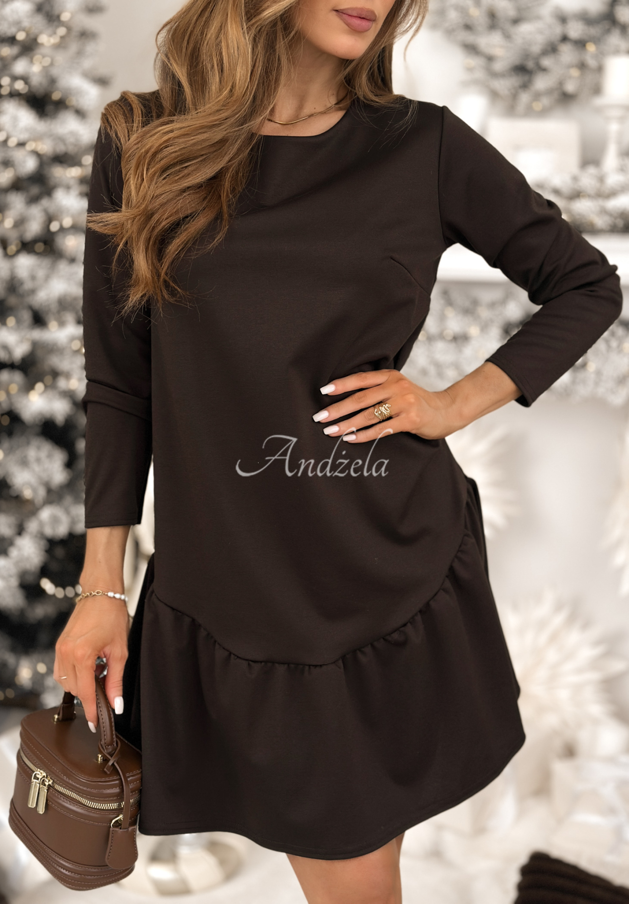 For What chocolate frill dress