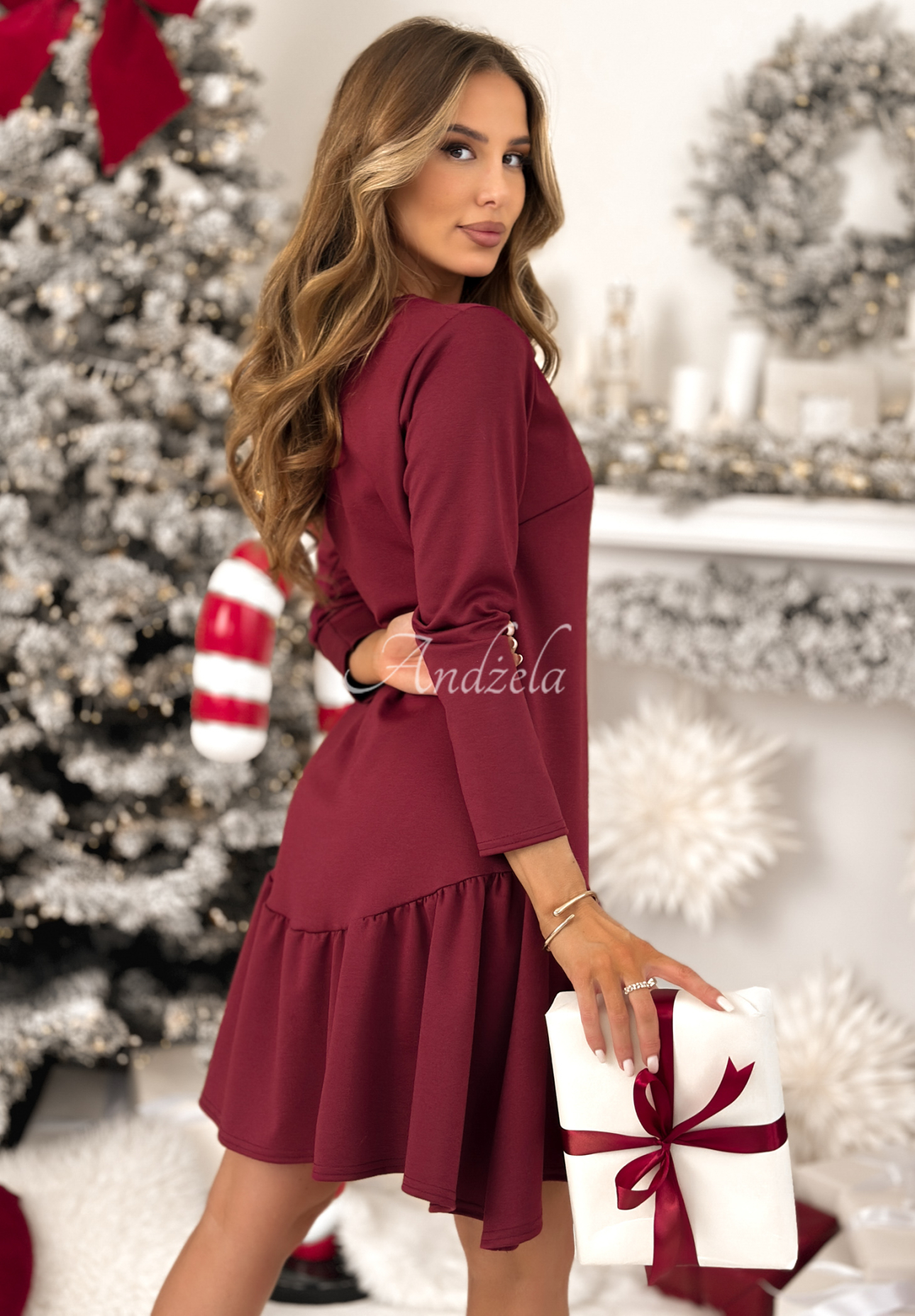 For What burgundy frill dress