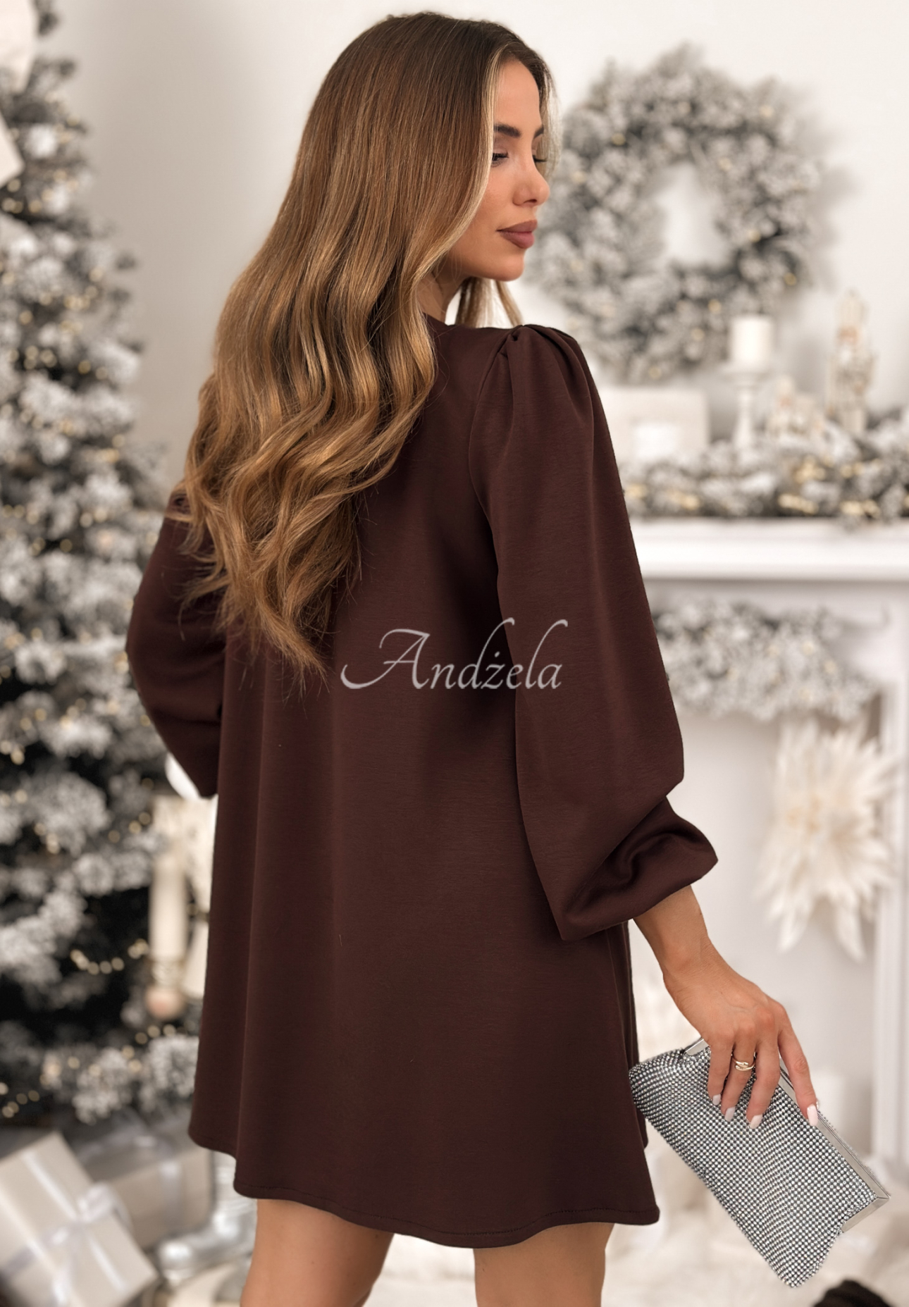 Viscose dress with buff sleeves Just One Kiss chocolate