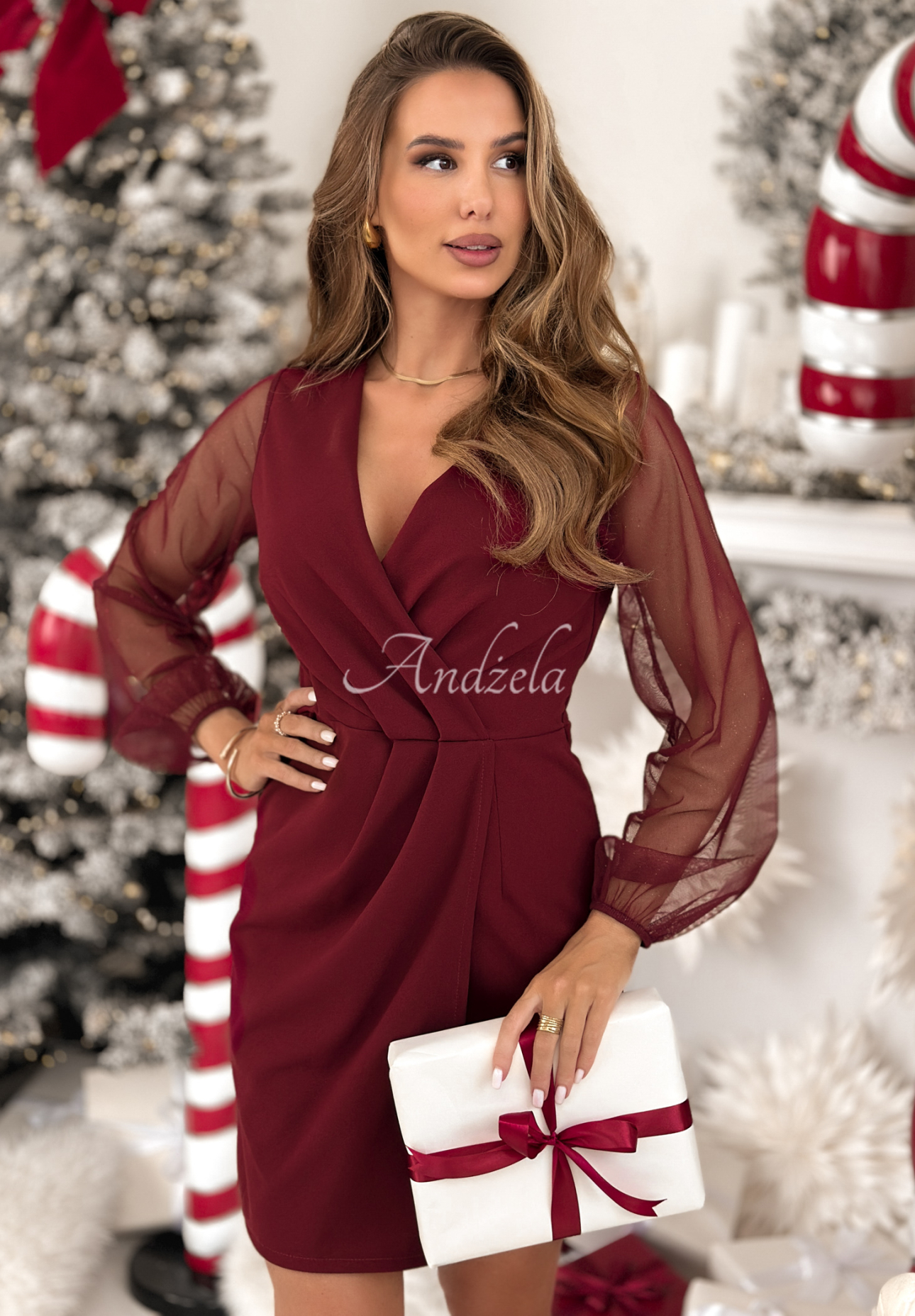 Sweet Gifts burgundy mini dress with decorative sleeves