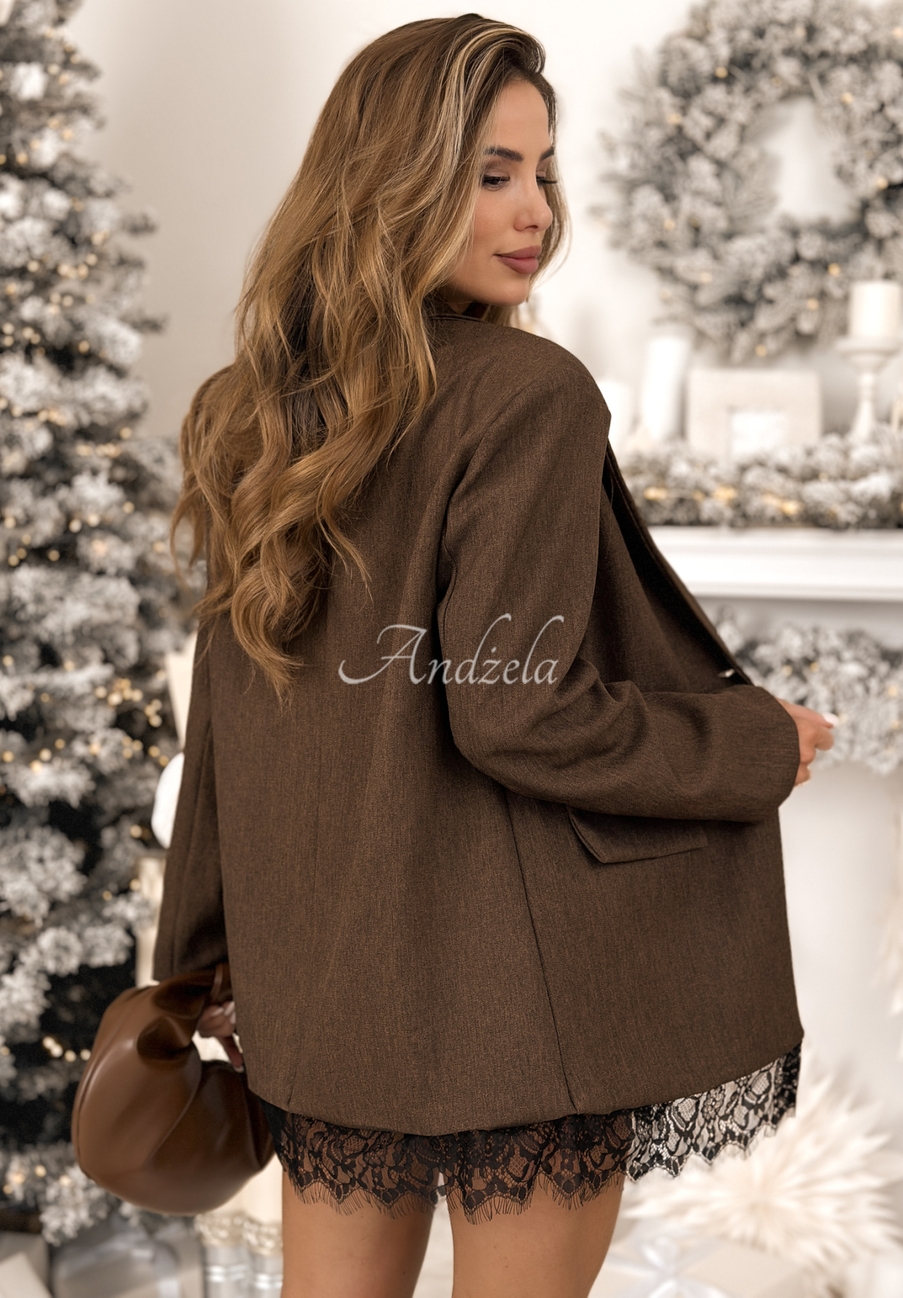 Marynarka z koronką Almost Forever czekoladowa