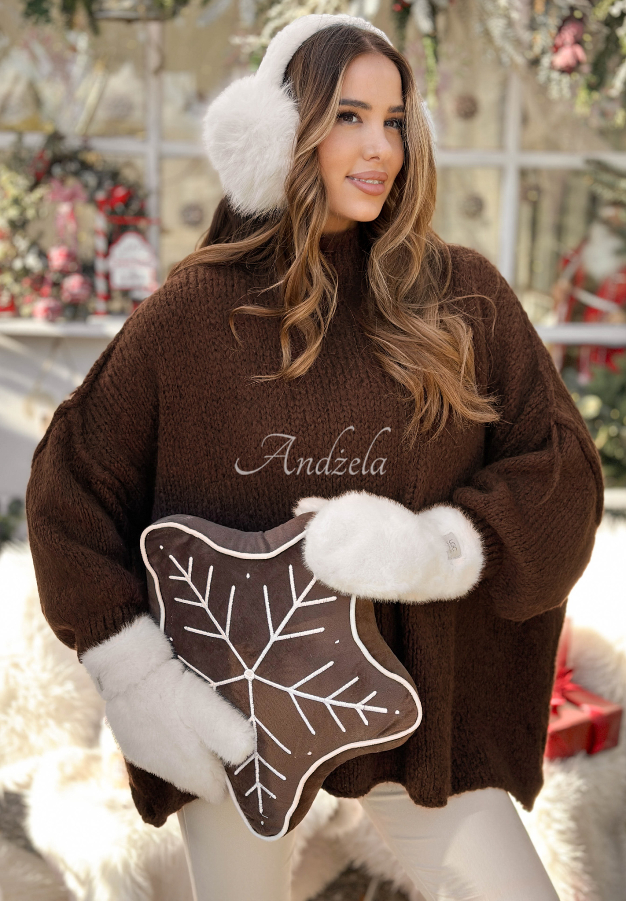 Oversize sweater with wool and viscose October Chill chocolate