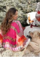 Krótki ozdobnie pleciony kardigan Cup Of Hot różowo-beżowy