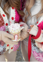 Krótki ozdobnie pleciony kardigan Cup Of Hot różowo-beżowy