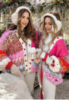 Krótki ozdobnie pleciony kardigan Cup Of Hot różowo-beżowy