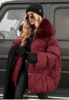 Pikowana kurtka z futerkiem Cold Without You burgundowa