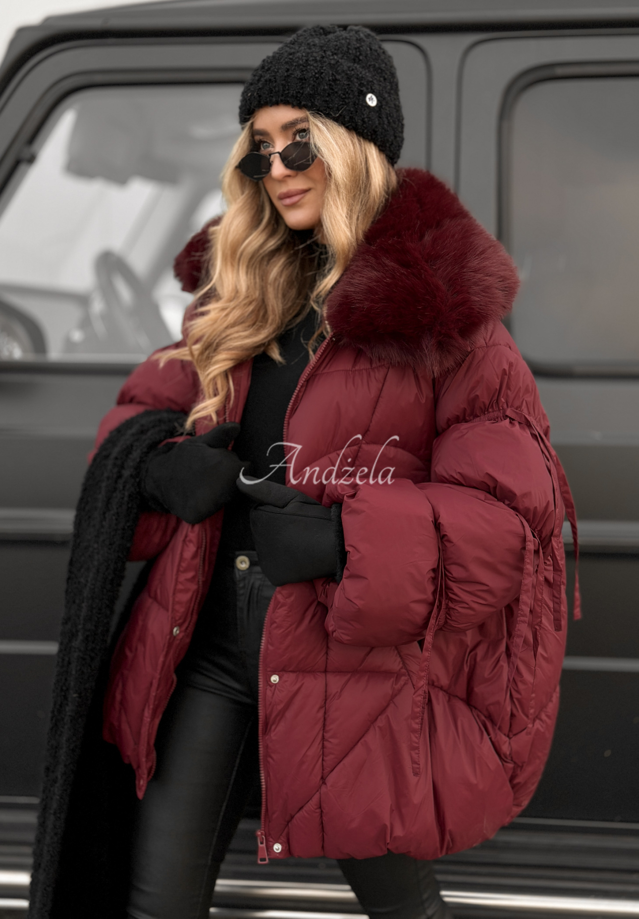 Quilted fur jacket Cold Without You burgundy