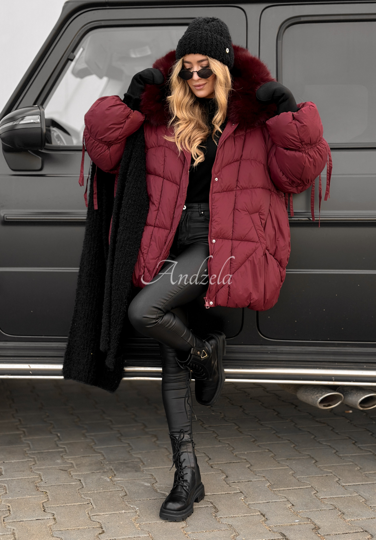 Quilted fur jacket Cold Without You burgundy