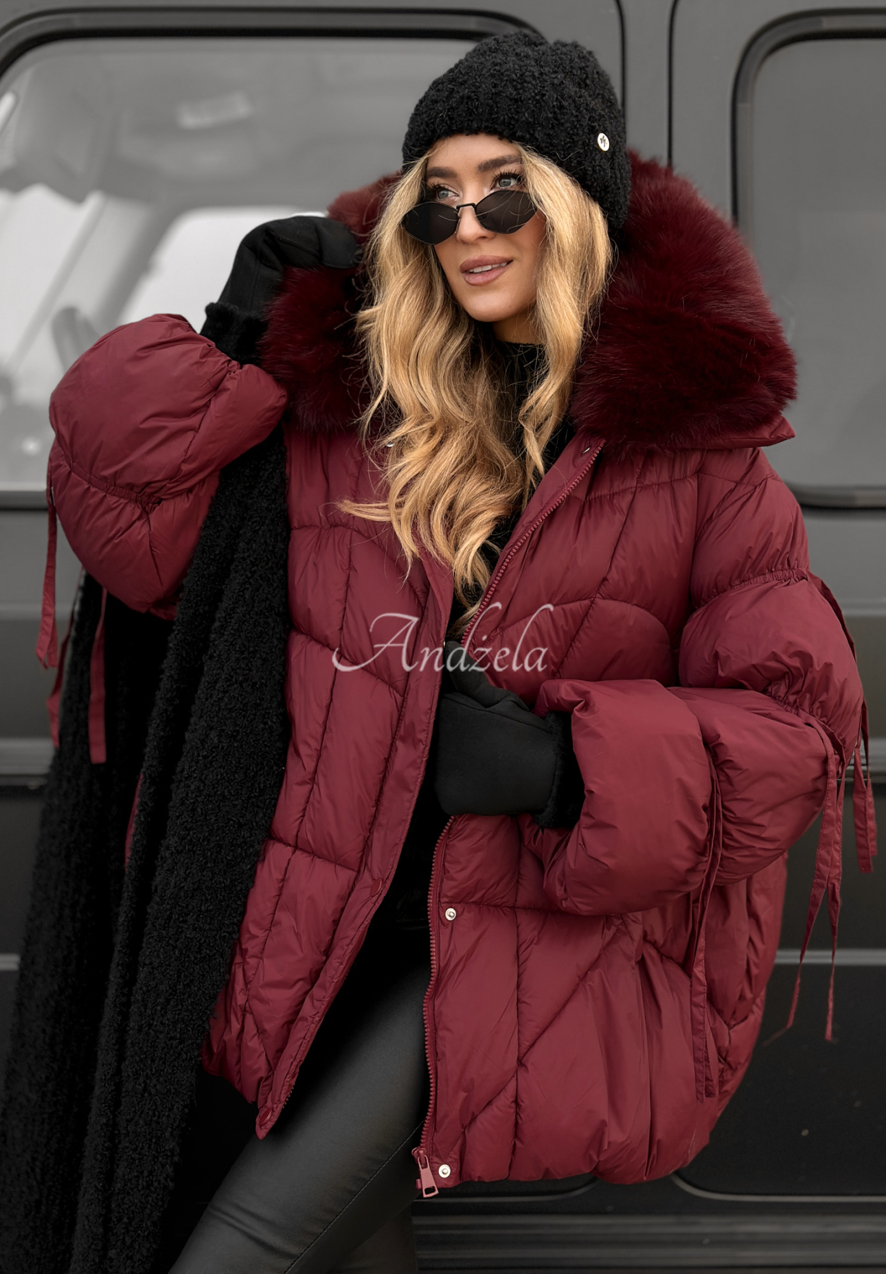 Quilted fur jacket Cold Without You burgundy