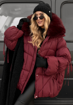 Quilted fur jacket Cold Without You burgundy