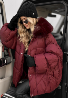 Pikowana kurtka z futerkiem Cold Without You burgundowa