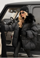 Pikowana kurtka z futerkiem Cold Without You czarna