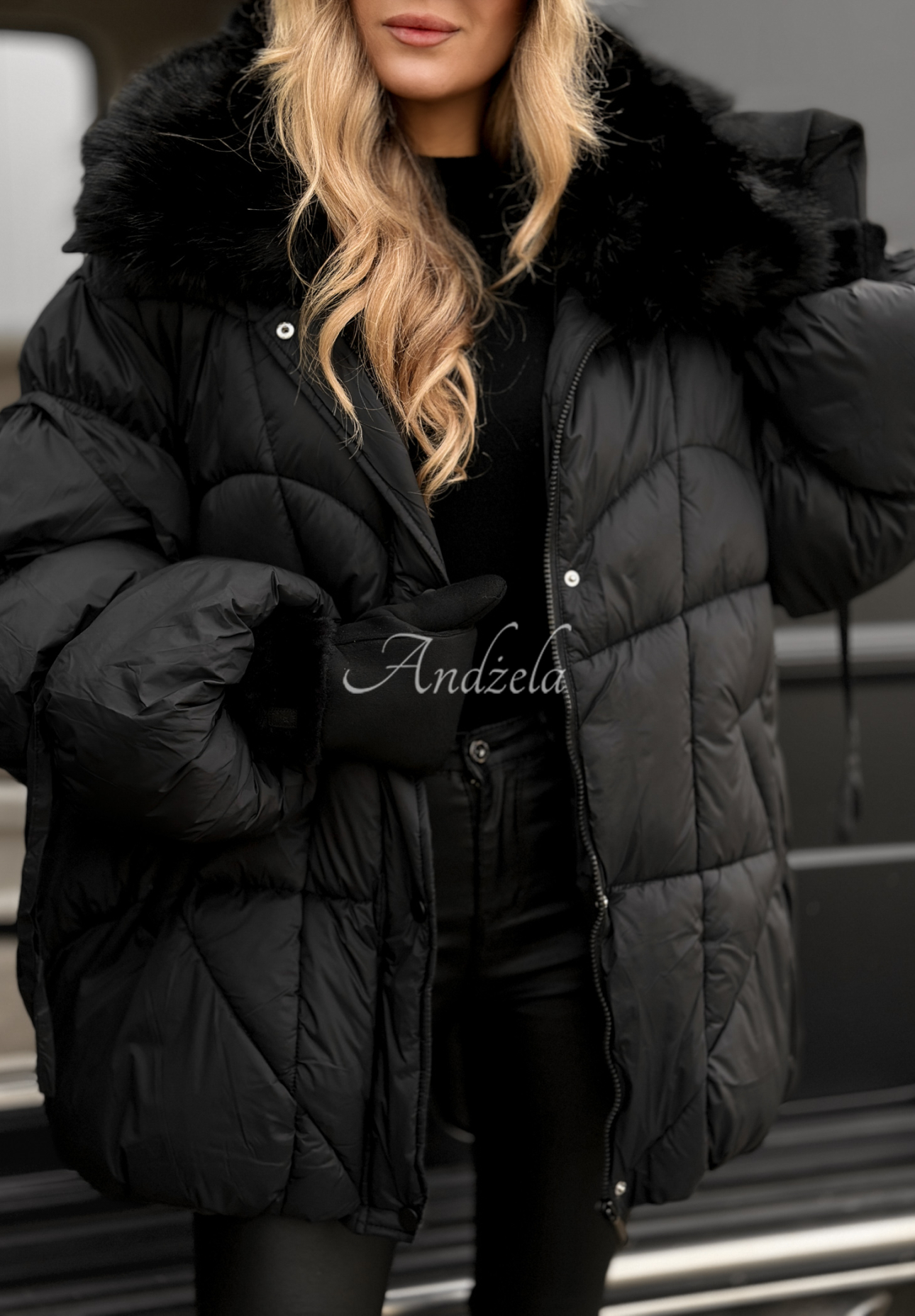Quilted jacket with fur Cold Without You black