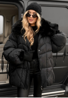 Pikowana kurtka z futerkiem Cold Without You czarna