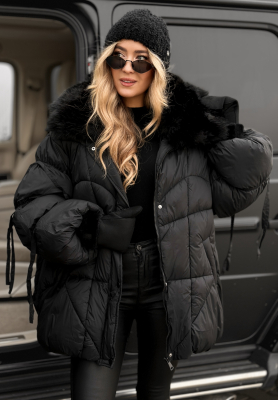 Quilted jacket with fur Cold Without You black