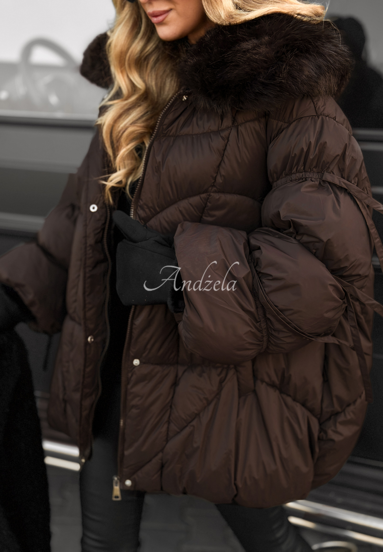 Quilted jacket with fur Cold Without You chocolate.