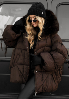 Pikowana kurtka z futerkiem Cold Without You czekoladowa